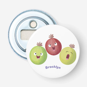 Cute gooseberry trio zingende cartoon button flesopener