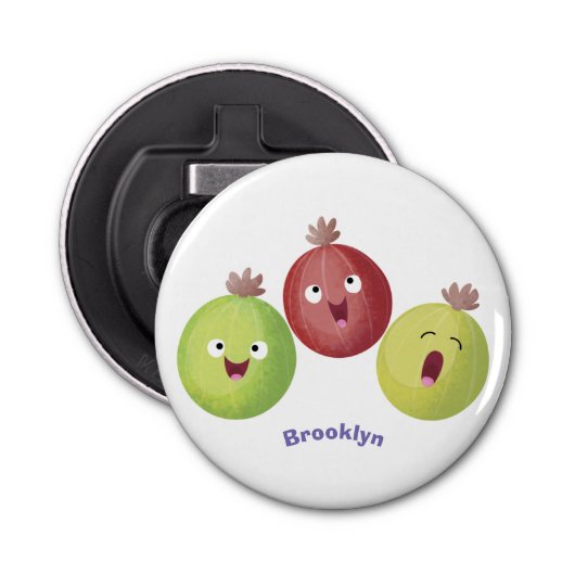 Cute gooseberry trio zingende cartoon button flesopener (Voorkant)