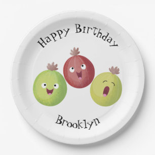 Cute gooseberry trio zingende cartoon papieren bordje