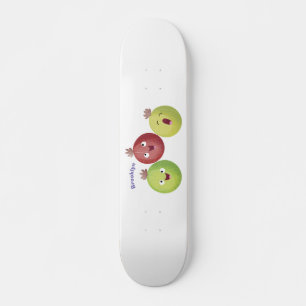 Cute gooseberry trio zingende cartoon skateboard