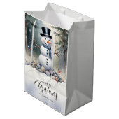 Cute Gorgeous Snowman Frosted Landscape Forest Medium Cadeauzakje (Voorkant Gekanteld)
