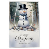 Cute Gorgeous Snowman Frosted Landscape Forest Medium Cadeauzakje (Voorkant)