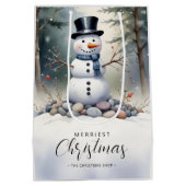 Cute Gorgeous Snowman Frosted Landscape Forest Medium Cadeauzakje (Achterkant)