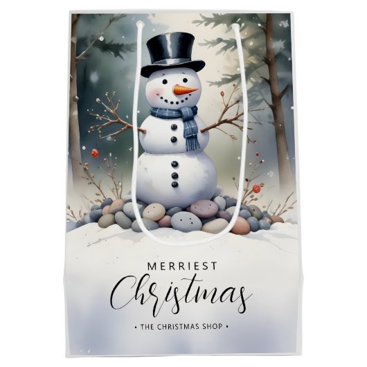 Cute Gorgeous Snowman Frosted Landscape Forest Medium Cadeauzakje (Achterkant)
