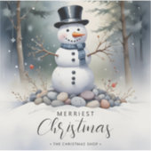 Cute Gorgeous Snowman Frosted Landscape Forest Sticker (Voorkant)