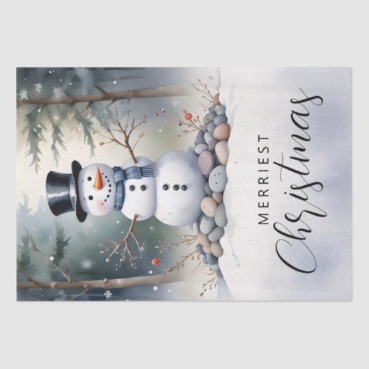 Cute Gorgeous Snowman Frosted Landscape Forest Tissuepapier (Voorkant)