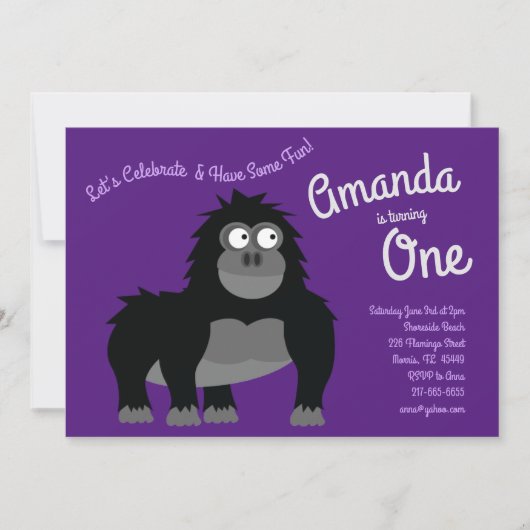 Cute Gorilla Ape Kid 1er anniversaire Invitation (Devant)