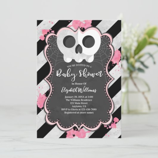 Cute Goth Punk Crâne fille Baby shower Invitation (Debout devant)