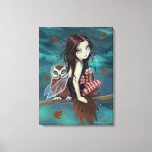 Cute Gothic Fairy and Owl Fantasy Art Canvas Afdruk
