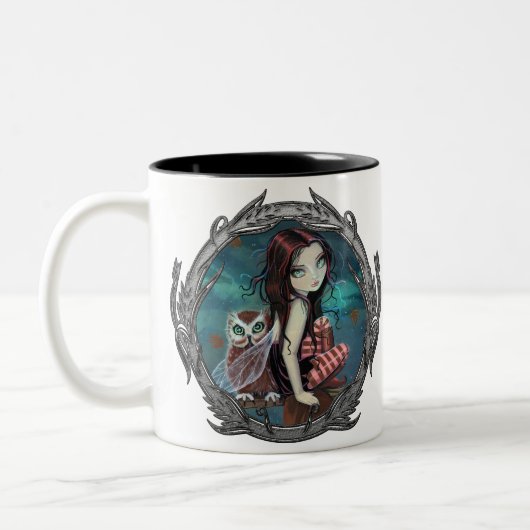 Cute Gothic Fairy and Owl Imaginaire Art Mug (Gauche)