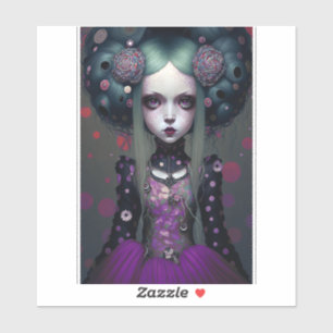 Cute Gothic Girl Paarse Black Fantasy Art Sticker