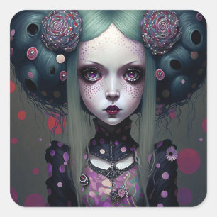 Cute Gothic Girl Paarse Black Fantasy Art Vierkante Sticker