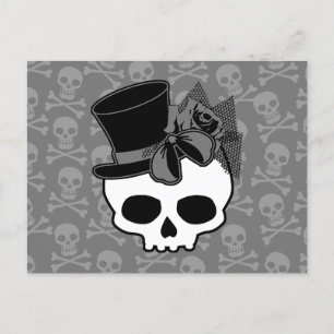 Cute Gothic Skull met bovenste hoed Roos Bow Briefkaart