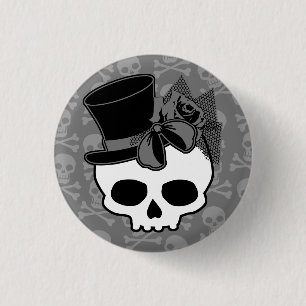Cute Gothic Skull met bovenste hoed Roos Bow Ronde Button 3,2 Cm