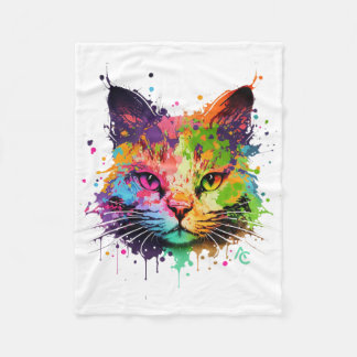 Cute Graffiti Neon Ink Splash Cat Fleece Deken