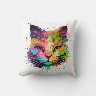 Cute Graffiti Neon Ink Splash Cat Poster Kussen