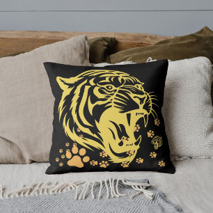 Cute Grafische Safari Tijger Kop Brullen Kat Poot Kussen