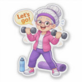 Cute Grandma Exercising Custom-Cut Vinyl Sticker (Devant)