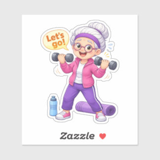 Cute Grandma Exercising Custom-Cut Vinyl Sticker