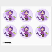Cute Grape Theme Chibi with Grape Background Ronde Sticker (Vel)