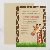 Cute Graphic Giraffe Birthday Party Invitation Kaart (Voorkant / Achterkant)
