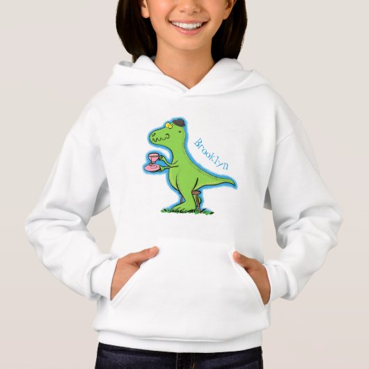 Cute grappengroene t rex dinosaur cartoon (Voorkant)