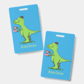 Cute grappengroene t rex dinosaur cartoon badge (Voor- en achterkant)