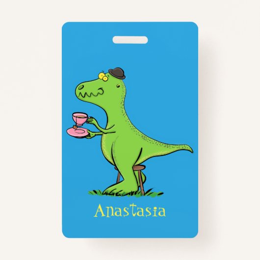 Cute grappengroene t rex dinosaur cartoon badge (Voorkant)