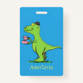 Cute grappengroene t rex dinosaur cartoon badge (Achterkant)