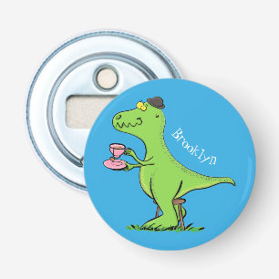 Cute grappengroene t rex dinosaur cartoon button flesopener