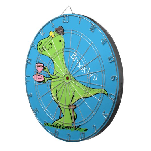 Cute grappengroene t rex dinosaur cartoon dartbord (Voorkant Rechts)