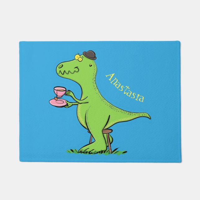 Cute grappengroene t rex dinosaur cartoon deurmat (Voorkant)