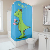 Cute grappengroene t rex dinosaur cartoon douchegordijn (In situ)