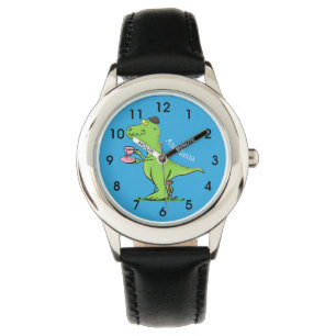 Cute grappengroene t rex dinosaur cartoon horloge