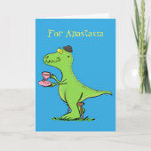 Cute grappengroene t rex dinosaur cartoon kaart (Voorkant)