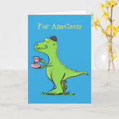 Cute grappengroene t rex dinosaur cartoon kaart (Gele Bloem)