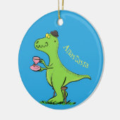 Cute grappengroene t rex dinosaur cartoon keramisch ornament (Links)