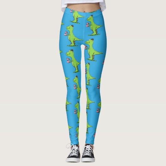 Cute grappengroene t rex dinosaur cartoon leggings (Voorkant)
