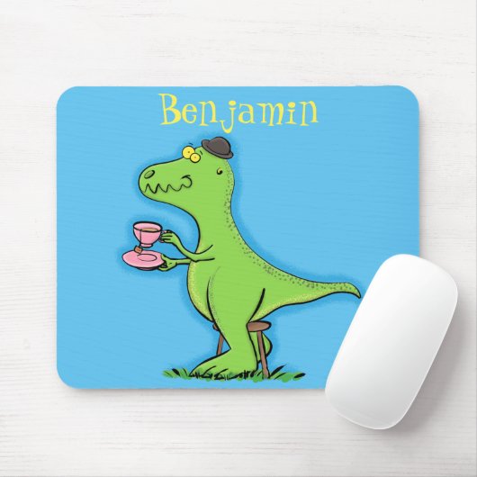 Cute grappengroene t rex dinosaur cartoon muismat (Met muis)