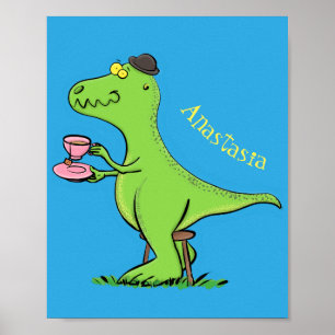 Cute grappengroene t rex dinosaur cartoon poster