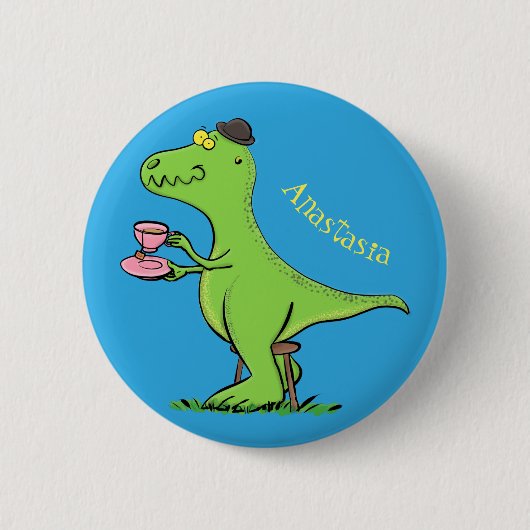 Cute grappengroene t rex dinosaur cartoon ronde button 5,7 cm (Voorkant)