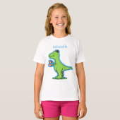 Cute grappengroene t rex dinosaur cartoon t-shirt (Voorkant volledig)