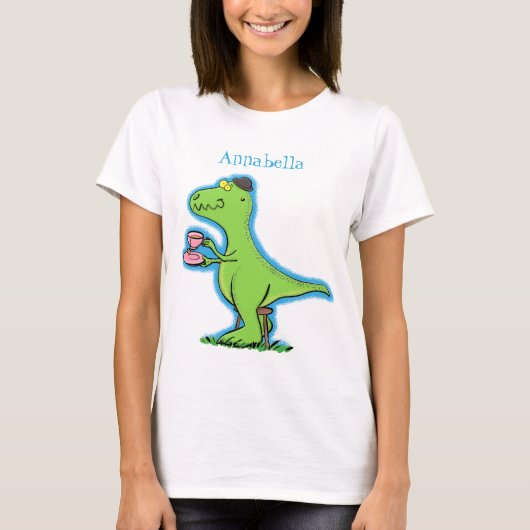 Cute grappengroene t rex dinosaur cartoon t-shirt (Voorkant)