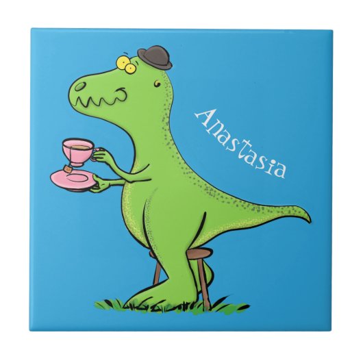 Cute grappengroene t rex dinosaur cartoon tegeltje (Voorkant)