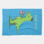 Cute grappengroene t rex dinosaur cartoon theedoek (Horizontaal)