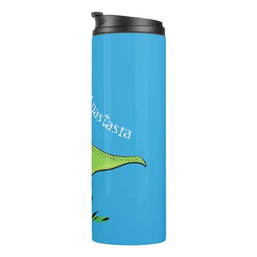 Cute grappengroene t rex dinosaur cartoon thermosbeker (Geroteerd rechts)