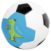 Cute grappengroene t rex dinosaur cartoon voetbal (Drie kwart)