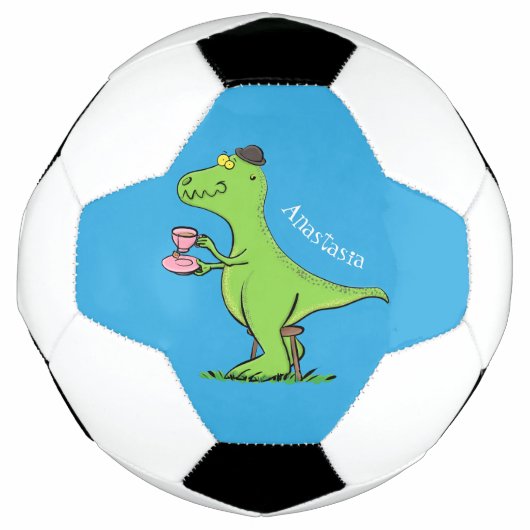 Cute grappengroene t rex dinosaur cartoon voetbal (Voorkant)