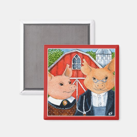 Cute grappic American Gothic pig boerderij magnet Magneet (Voorkant / Achterkant)