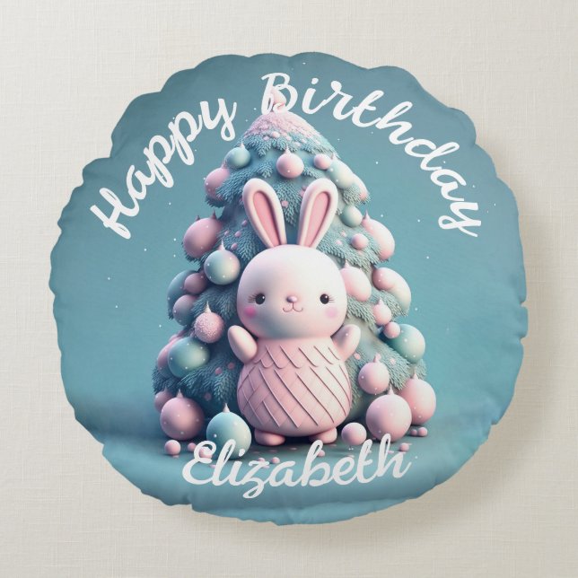 Cute, grappig, bunny, kawaii style rond kussen (Voorkant)
